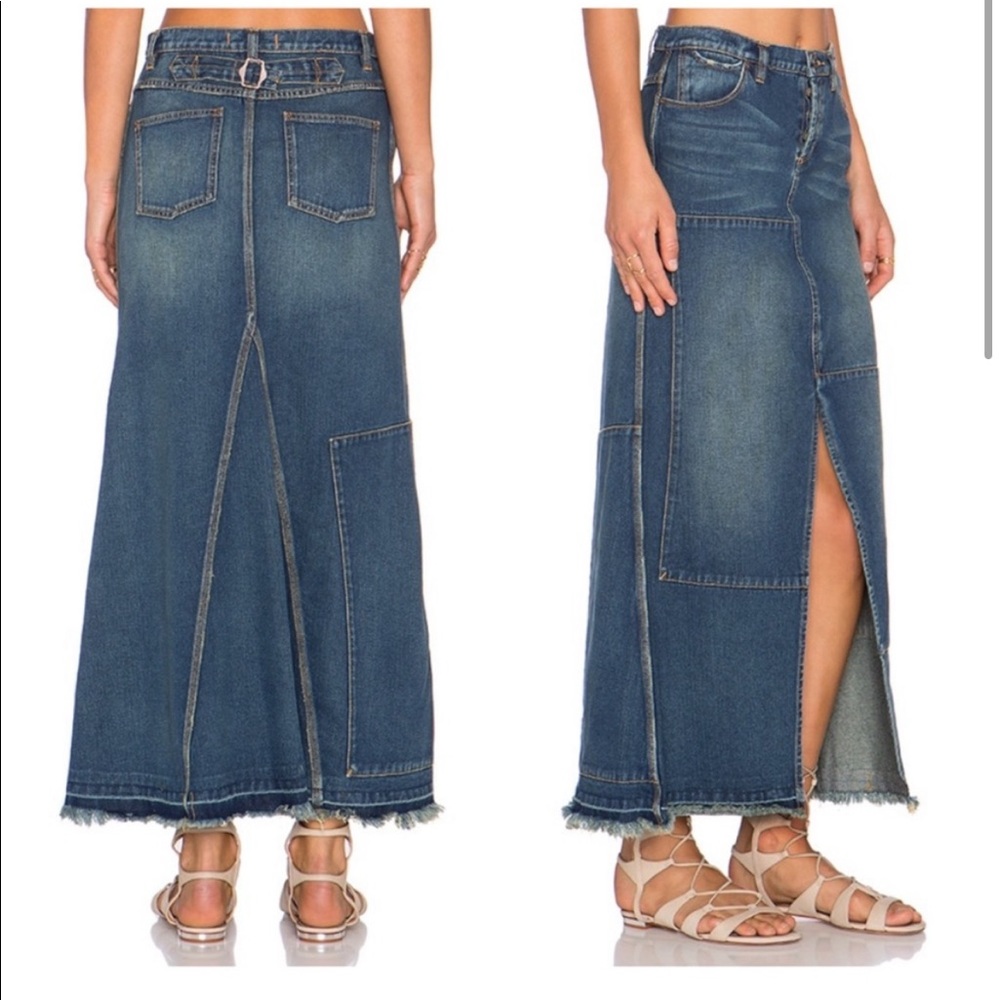 Free People Blue Denim Maxi Skirt